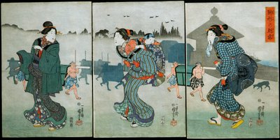 Niebla Matutina en Komagata (Komagata no asagiri): Diversiones de las Cuatro Estaciones (Shiki yūkan), c.1846 de Utagawa Kuniyoshi