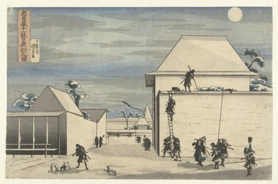 Ataque nocturno en el Acto Once de la obra Chushingura Chushingura juichidanme youchi no zu (título sobre objeto) de Utagawa Kuniyoshi