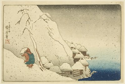 Nichiren en la nieve en Tsukahara en la isla de Sado de Utagawa Kuniyoshi
