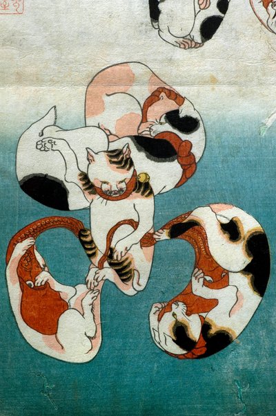 Serie de pulpos: gatos formando caracteres escritos de Utagawa Kuniyoshi