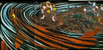 Oniwaka-maru a Punto de Atacar al Monstruoso Pez Koi de Utagawa Kuniyoshi