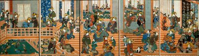 Vista aérea del piso superior de Kado-Ebiya de Utagawa Kuniyoshi