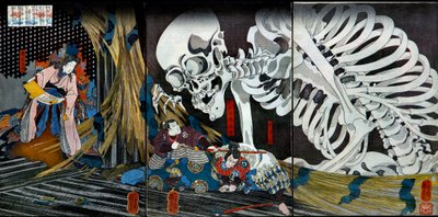 La Princesa Takiyasha Invocando un Espectro de Esqueleto Monstruoso en el Antiguo Palacio en Sōma, c.1845-46 de Utagawa Kuniyoshi