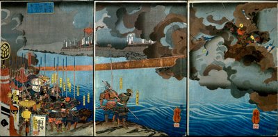 Takeda Shingen aplasta las fuerzas de Suwa Yorishige (Takeda Shingen Suwa Yorishige no jinchū o uchi-kuzusu zu), c.1850-51 de Utagawa Kuniyoshi