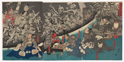 La araña de tierra genera monstruos en la mansión del señor Minamoto Yorimitsu (Minamoto Yorimitsu [Raikō] kō no yakata ni tsuchigumo yōkai o nasu zu) de Utagawa Kuniyoshi