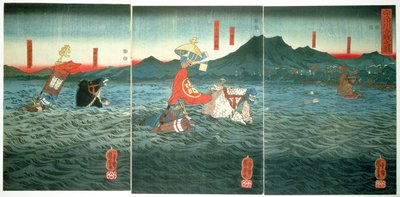 Los generales rivales cruzando el Ujigawa, 1849 de Utagawa Kuniyoshi