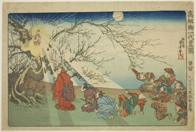 La estrella desciende sobre Echi en la decimotercera noche del noveno mes (Kugatsu jusan yoru Echi shoko), de la serie "Biografía ilustrada concisa del gran sacerdote [Nichiren] (Koso go ichidai ryakuzu)" de Utagawa Kuniyoshi