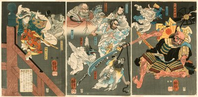 El joven Yoshitsune derrota a Benkei en el puente Gojo de Utagawa Kuniyoshi