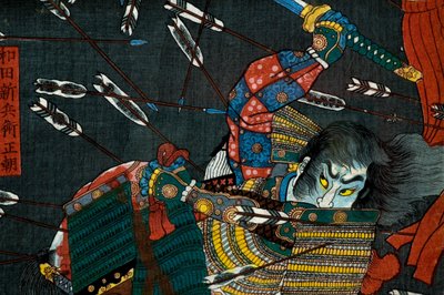 La batalla en Shijō Nawate, c.1857 de Utagawa Kuniyoshi