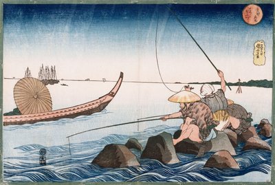 Tres pescadores en Teppozu, de la serie Lugares famosos de la capital oriental de Utagawa Kuniyoshi