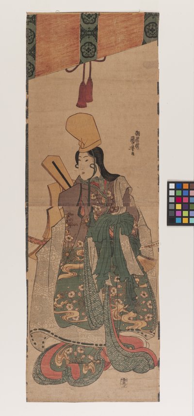 Sin título; título dado: Shirabyōshi debajo de Sudare (Sudare shita no shirabyōshi), hacia 1840 (xilografía en color). de Utagawa Kuniyoshi