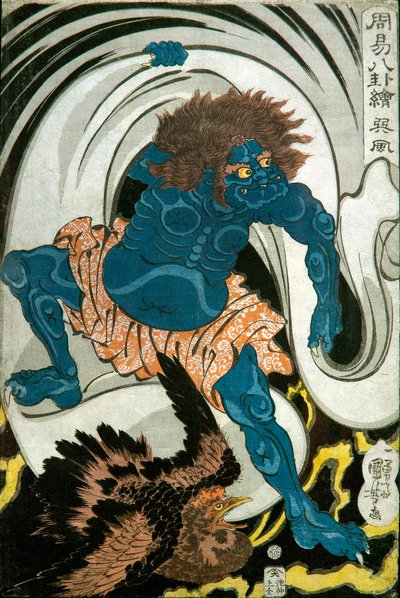Dios del Viento (Sonpū) Serie: Imágenes de los Ocho Trigramas en la Adivinación China (Shūeki hakke-e), c.1839-41 de Utagawa Kuniyoshi