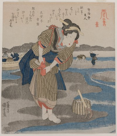 Mujer ajustando sus faldas; de la serie Cinco imágenes de marea baja de Utagawa Kuniyoshi