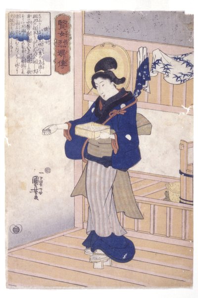 Mujer con caja de semillas (xilografía en color) de Utagawa Kuniyoshi