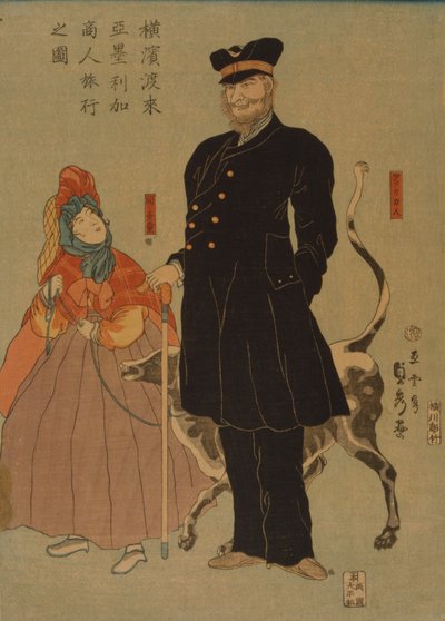 Comerciante americano paseando en Yokohama, 1861 de Utagawa Sadahide