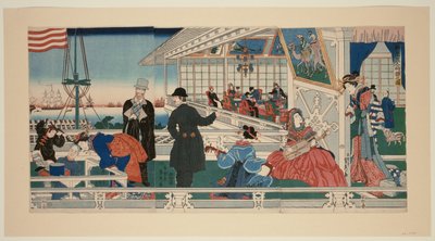 Un Edificio Mercantil Americano en Yokohama (Yokohama ijin shokan no zu) de Utagawa Sadahide