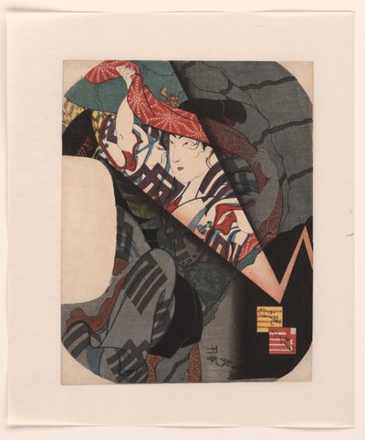 Buscando refugio durante una tormenta eléctrica repentina en la noche. Yudachi no hikariyoke (título sobre objeto) de Utagawa Sadahide