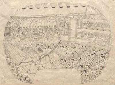 Design for Fan-shaped Print of Kabuki Theater de Utagawa Sadahide