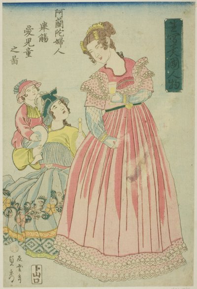 Mujer holandesa brindando a sus hijos (Oranda fujin kyosho aijido no zu), de la serie "Extranjeros dibujados del natural (Ikiutsushi ikoku jinbutsu)" de Utagawa Sadahide