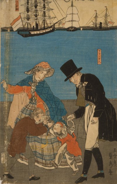 Holandeses paseando un domingo en Yokohama, 1871 de Utagawa Sadahide