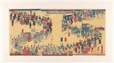 Procesión de personas de las Cinco Tierras Gokakoku jinbutsu gyoho no zu (título sobre objeto) de Utagawa Sadahide