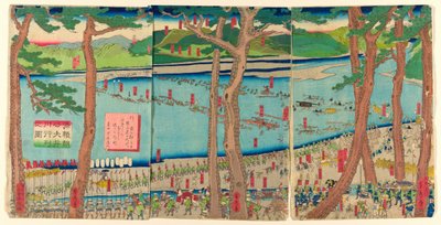 Procesión de Minamoto no Yoritomo a través del río Oi (Minamoto Yoritomo ko Oikawa gyoretsu zu) de Utagawa Sadahide