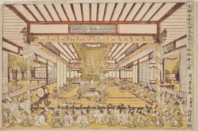 Ceremonia solemne en la gran sala / Uki-e Ise Daijingu Ryosho Daidai Mi-kagura no zu de Utagawa Toyoharu