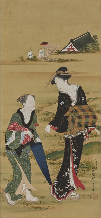 Visita al santuario de Inari de Utagawa Toyoharu
