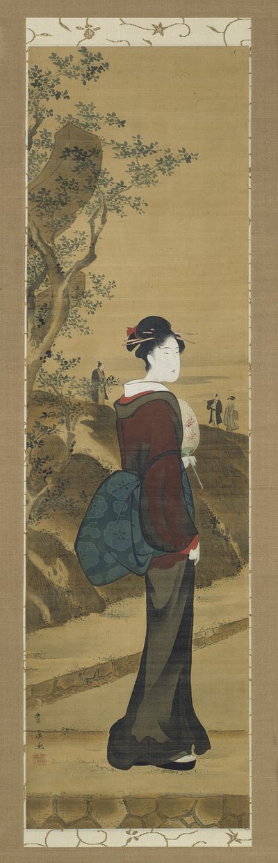Belleza en el santuario Mimeguri de Utagawa Toyohiro