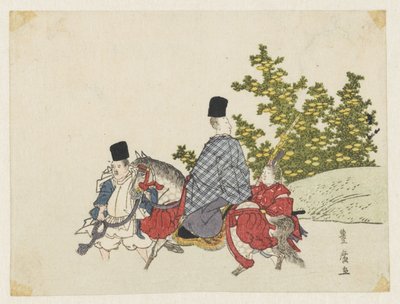 Cortesano a caballo vadeando un arroyo de Utagawa Toyohiro