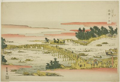 Brillo vespertino en el puente Ryogoku (Ryogoku sekisho), de la serie "Ocho vistas de Edo (Edo hakkei)" de Utagawa Toyohiro