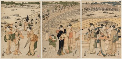 Puente Ryōgoku con figuras en primer plano de Utagawa Toyohiro