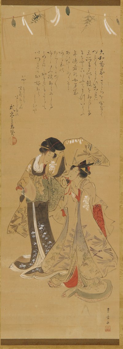 Dos niñas vestidas como artistas de manzai de Utagawa Toyohiro