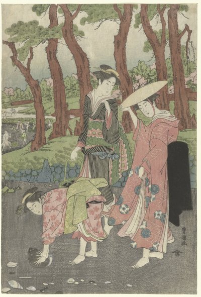 Recolecta peces y conchas durante la marea baja. de Utagawa Toyokuni (I)