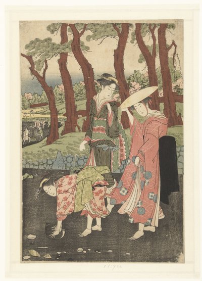 Recolección de peces y conchas durante la marea baja de Utagawa Toyokuni (I)