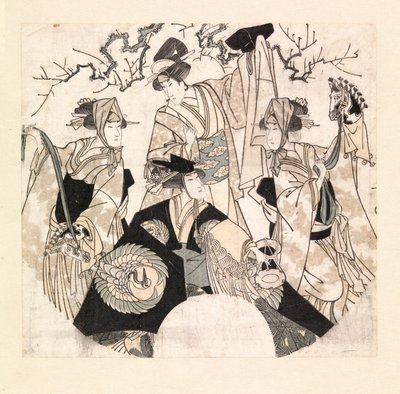 Actores representando la danza escénica de los cuatro Onnagatas, c.1800-05 (xilografía en color) de Utagawa Toyokuni