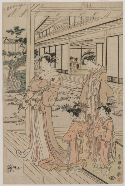 Cortesana de pie en una veranda, principios de 1790 de Utagawa Toyokuni