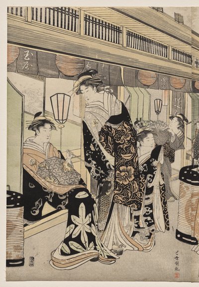 Cortesanas Paseando en Nakanochō de Utagawa Toyokuni