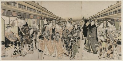 Cortesanas paseando por Nakanochō de Utagawa Toyokuni