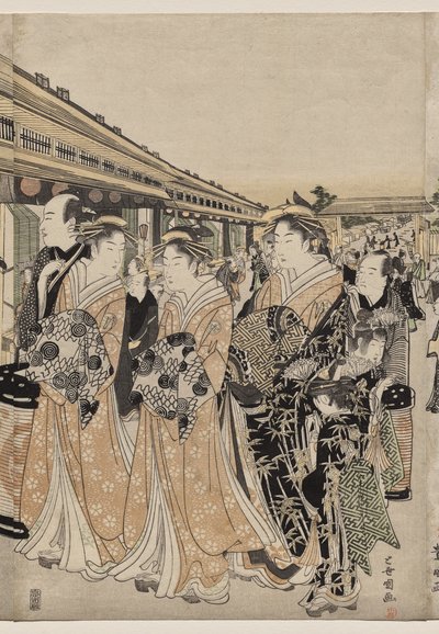 Cortesanas paseando por el Nakanochō de Utagawa Toyokuni
