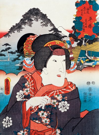 Retrato de actriz de teatro Kabuki, impresión de arte ukiyo-e de Utagawa Toyokuni (1769-1825), xilografía, civilización japonesa, período Edo de Utagawa Toyokuni