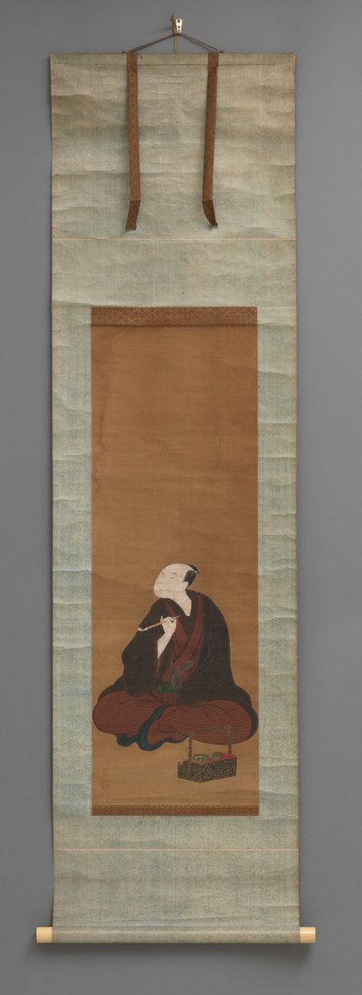 Pintura en pergamino con figura sentada de Utagawa Toyokuni