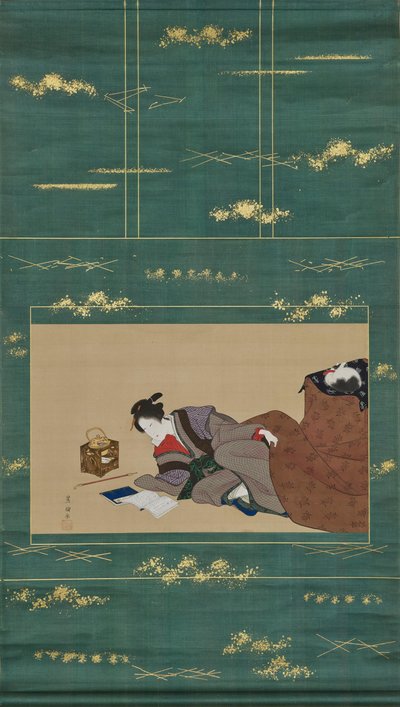 Mujer calentándose con un «kotatsu» de Utagawa Toyokuni