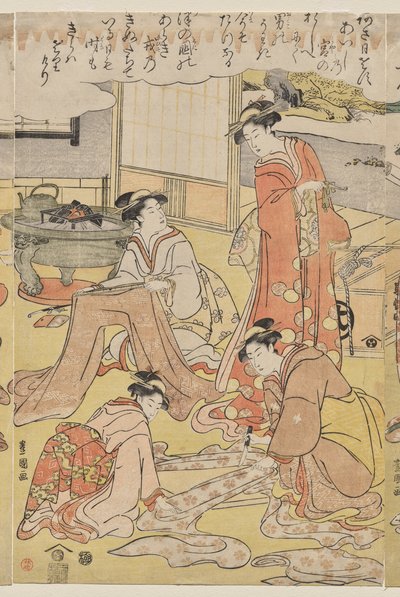 Mujeres haciendo ropa de Utagawa Toyokuni