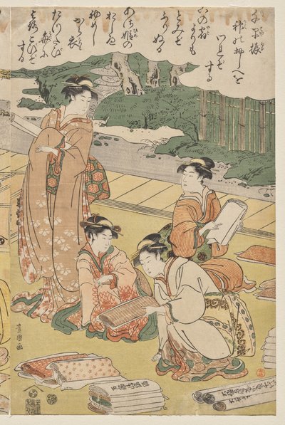 Mujeres haciendo ropa de Utagawa Toyokuni