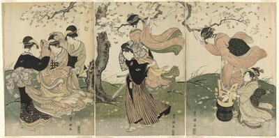 Un día ventoso bajo los cerezos de Utagawa Toyokuni I