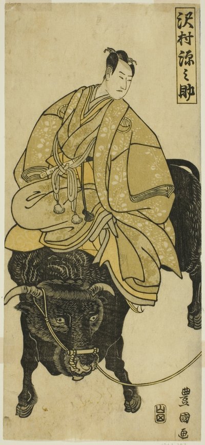El actor Sawamura Gennosuke monta en buey como Sugawara no Michizane de Utagawa Toyokuni I