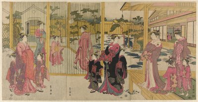 Cortesanas del Chojiya y sus asistentes jugando kemari de Utagawa Toyokuni I