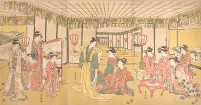 Celebración de Año Nuevo en una gran mansión de Utagawa Toyokuni I