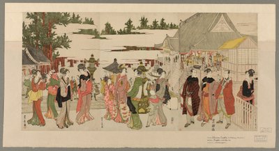 Peregrinación de Año Nuevo al templo Myohoji de Horinouchi (Horinouchi Myohoji eho mairi no zu) de Utagawa Toyokuni I